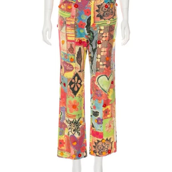 MOSCHINO Italian 42 Jeans Linen Pants Crochet Detail Multicolor M USA Sz 8 30 - Picture 1 of 13